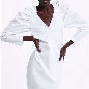 White dress with balloon sleeves puff sleeves